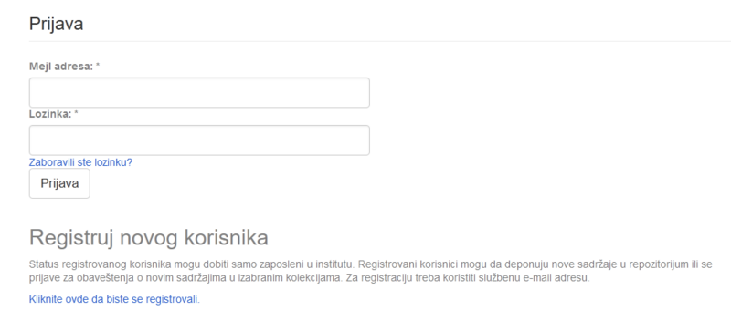 Screenshot: log in form